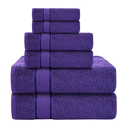 CRAFTBERRY- 6 Piece Cotton Bath Towel Set- 2 Bath - 2 Hand - 2 Face, Purple | 100% Cotton • Thick & Plush • Hotel Quality • Ultra Soft • Highly Absorbent • Quick Dry • Low Lint • Machine Washable - color: Purple
