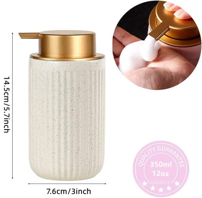 Ceramic Hand Foaming Soap Dispenser - 300ml Hand Foaming Pump Soap Dispenser for Hand Wash Beige Ceramic Dish Liquid Foam Dispenser for Kitchen Bathroom - color: Foam-stripe