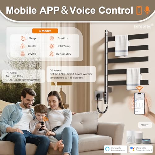 Smart Rotating Heated Towel Rack, 5-Bar Wall-Mounted, Gray | Electric Towel Warmer for Bathroom, Swivel Bars, Wi-Fi App Control, 1-24H Timer, 115-155°F, 120W, IPX5, Plug-In or Hardwired - color: Gray 17.72"x26.77"