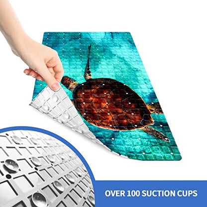 Bath Tub Mat Non Slip Shower Mat Sea Turtle Extra Long Bathtub Mat 26.8x15 inches Bathroom Bath Mat with Suction Cups Drain Holes Machine Washable - color: Sea Turtle