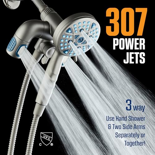 AquaCare Polaris 208-mode High Pressure Shower Head Combo with Hydro Arms | Luxury 3-way 14-zone System with 370 Stay-clean Power Jets, Handheld Magnetic Docking & 6 ft. Stainless Steel Hose / Graphite - color: Graphite