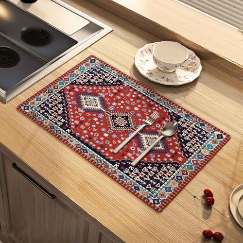 Boho Dish Drying Mat Absorbent Coffee Mat, 16“ x 24” | Absorbent Soft Diatomite Surface, Black Rubber Backing, Non Slip Base, Kitchen Counter, Coffee Bar, Bathroom - color: American Boho A, size: 24" x 16"