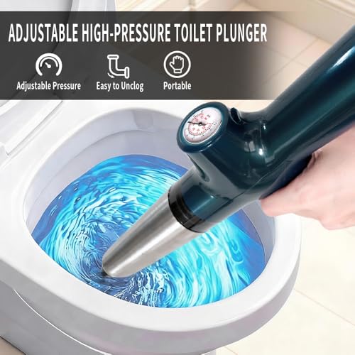 Toilet Plunger, High Pressure Toilet Plunger, Heavy-Duty Clog Remover for Toilets, Washbasin, Vegetable Basin and Floor Drain, Four Nozzles, Blue