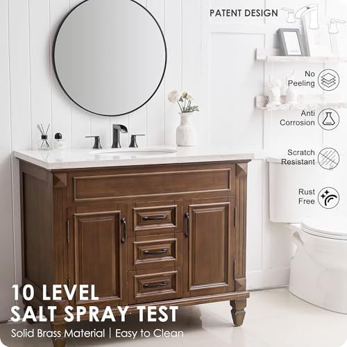 Oil Rubbed Bronze Bathroom Sink Faucet Widespread, 8 Inch Waterfall Faucet Bathroom 3 Hole with Pop-up Drain and cUPC Supply Lines, 2 Handles for Vanity, Restroom, Farmhouse, Brass Material - color: Oil Rubbed Bronze - Farmhouse
