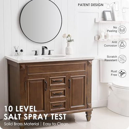 Oil Rubbed Bronze Bathroom Sink Faucet Widespread, 8 Inch Waterfall Faucet Bathroom 3 Hole with Pop-up Drain and cUPC Supply Lines, 2 Handles for Vanity, Restroom, Farmhouse, Brass Material - color: Oil Rubbed Bronze - Farmhouse