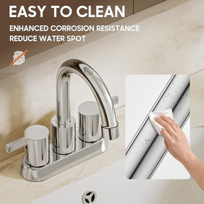Phiestina 4 Inch Centerset 2 or 3 Holes 2 Handle Chrome Lead-Free Bathroom Faucet, Swivel Spout with Copper Pop Up Drain and 2 Water Supply Lines, BF015-1-C - color: Chrome