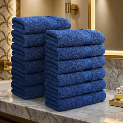 100% Cotton Hand Towels 18x28 Inches, 600 GSM, Soft & Absorbent, Set of 12, Navy - color: Navy, size: Hand Towel Set of 12