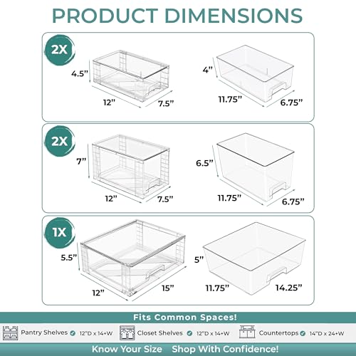 Sorbus Stackable Clear Storage Drawers 5 Pack (1 Wide + 2 M + 2 S) Acrylic Organizers, Pantry Drawers, Bathroom Closet Organizer for Under Sink, Vanity, Makeup, Linen Closet & Hair Product Organizer - size: 1 Wide + 2 Medium + 2 Small