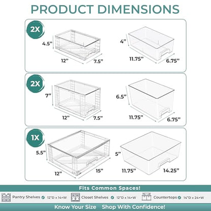 Sorbus Stackable Clear Storage Drawers 5 Pack (1 Wide + 2 M + 2 S) Acrylic Organizers, Pantry Drawers, Bathroom Closet Organizer for Under Sink, Vanity, Makeup, Linen Closet & Hair Product Organizer - size: 1 Wide + 2 Medium + 2 Small