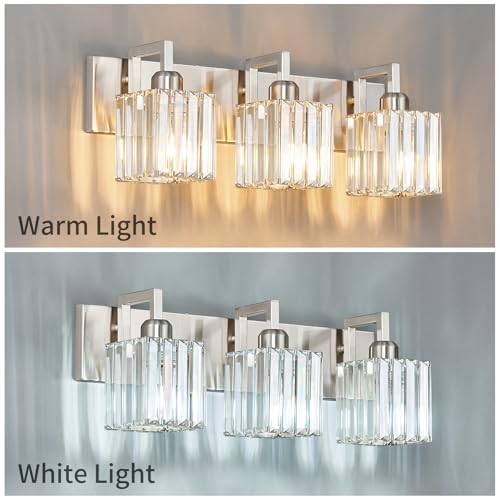 Modern Bathroom Vanity Light 3-Lights Brushed Nickel Vanity Light Crystal Wall Light Bathroom Light Fixtures - color: Nickel Crooked, size: 3-light