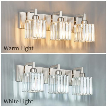 Modern Bathroom Vanity Light 3-Lights Brushed Nickel Vanity Light Crystal Wall Light Bathroom Light Fixtures - color: Nickel Crooked, size: 3-light