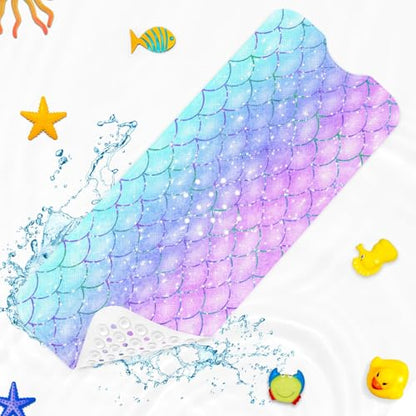 Pink Blue Mermaid Bathtub Shower Mat Fish Underwater Sea Non-Slip Tub Extra Long Bath Floor 40X16 Inch Machine Washable for Bathroom Tub Bath Mat for Toddler and Baby - color: Pink Blue Mermaid Scale