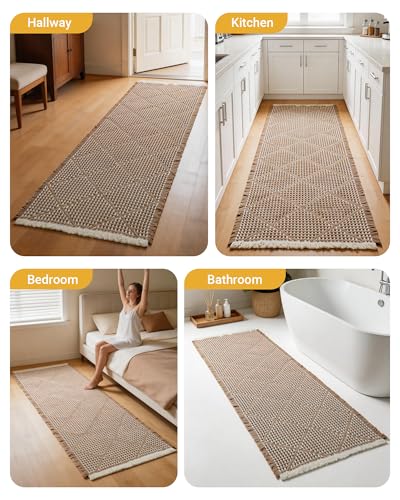 Large Bathroom Rugs 2' x 6', Long Runner Rug Waffle Bath Mat for Kitchen Rugs, Absorbent and Washable Bathroom Mat for Laundry Room, Soft Boho Runner Decor, Entryway Hallway Runner Rug No Slip