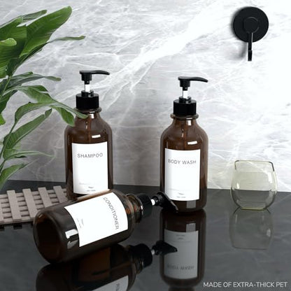 Modern Shampoo and Conditioner Dispenser Wall Mount Set of 3 - No Drill 16oz Bathroom Shower Soap Dispenser Wall Mounted with 6 Labels, Easy to Refill Shower Shampoo Dispenser 3 Chamber - Amber - color: Amber