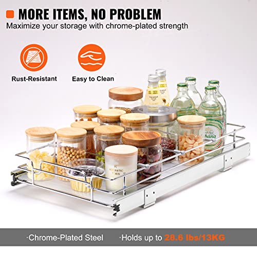 VEVOR 12.5"Wx21"Dx3.5"H Pull Out Cabinet Organizer, Heavy Duty Slide Out Pantry Shelves, Chrome-Plated Steel Roll Out Drawer, Drawer Storage for Home Under Sink, 14"Wx22"Dx7"H Install Size for Cabinet - size: 12.5"Wx21"D