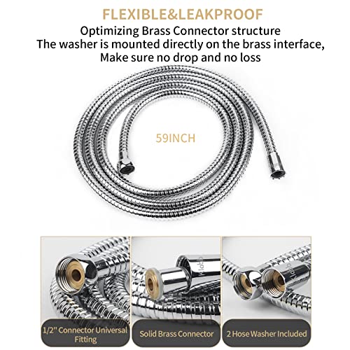 Klabb 59 Inch/150cm Stainless Steel Handheld Shower Hose, Flexible and Durable Replacement Hose with Brass Insert and Nut - color: Chrome, size: 59inches