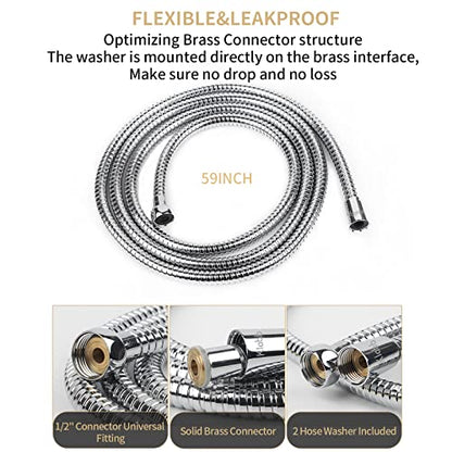 Klabb 59 Inch/150cm Stainless Steel Handheld Shower Hose, Flexible and Durable Replacement Hose with Brass Insert and Nut - color: Chrome, size: 59inches