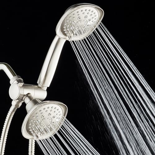 AquaDance Luxury Square 48-setting High-Pressure Dual Head/Handheld Shower Spa Combo. Extra-Long 72" Stainless Steel Hose, 3-way Flow Diverter, Satin Nickel Finish - color: Satin Nickel