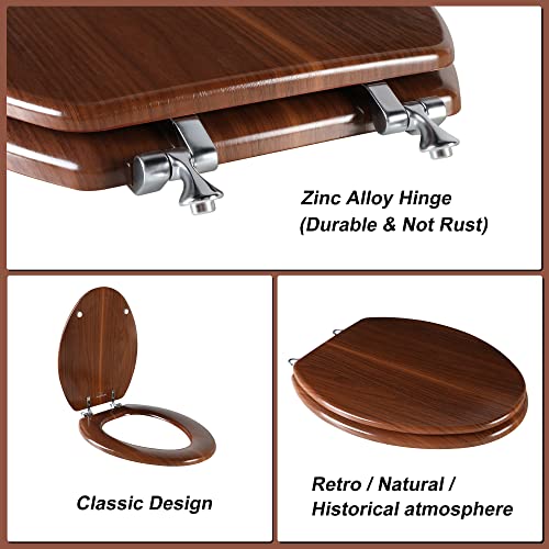 Angol Shiold Elongated Wooden Toilet Seat with Zinc Alloy Hinges, Easy to Install and Clean, Anti-pinch, Walnut - color: Walnut, size: Zinc Alloy Hinge