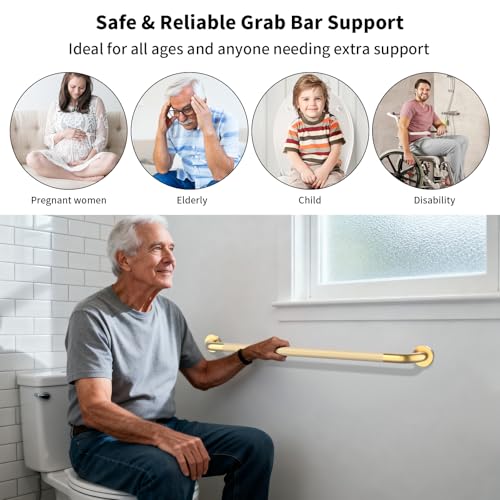 36 Inch Brushed Gold Shower Grab Bar with Anti-Slip Knurled Grip | YuanDe Stainless Steel Bathroom Grab Bars,Shower Handrail Support, Handicap Elderly Balance Assist Handles-2Packs - color: Brushed Gold, size: 36inch-2Pack