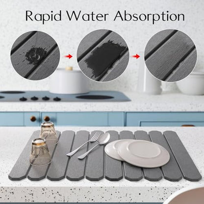 Stone Drying Mat Fast Dry Foldable Design Instant Absorption Aesthetic | Kitchen Sink Dish Drying Mats for Bathroom Home Sink Bath Shower Countertop Vanity Bathroom Home Bath Shower Countertop Van - color: Gray