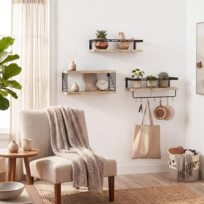 Fixwal Wall Mounted Bathroom Shelves Over Toilet (3+1 Light Brown) | Wall Shelf with Basket Storage , Towel Bar, Solid Wood, 22Lb Capacity, Easy DIY Install - color: 1-rustic Brown