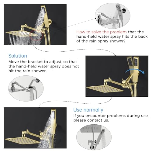 G-Promise All Metal 10" Dual Square Shower Head Combo | Rain Shower Head | Handheld Shower Wand | Adjustable | 3-Way Diverter | 71" Extra Long Hose - A Bathroom Upgrade (Polished Brass) | Built to Last, Easy Install, Adjustable Height & Angle for All Heig