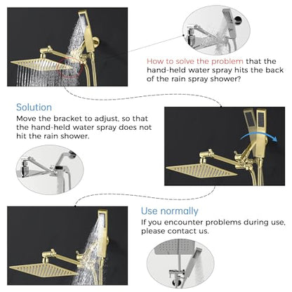 G-Promise All Metal 10" Dual Square Shower Head Combo | Rain Shower Head | Handheld Shower Wand | Adjustable | 3-Way Diverter | 71" Extra Long Hose - A Bathroom Upgrade (Polished Brass) | Built to Last, Easy Install, Adjustable Height & Angle for All Heig