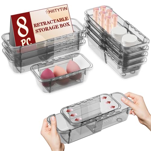 8 PCS Black Expandable Drawer Organizer, Medium Drawer Organizers and Storage, Vanity Dividers, Acrylic Storage Bins for Makeup, Jewelry Gadgets for Kitchen, Bedroom, Bathroom, Office - size: 8 Pcs Medium