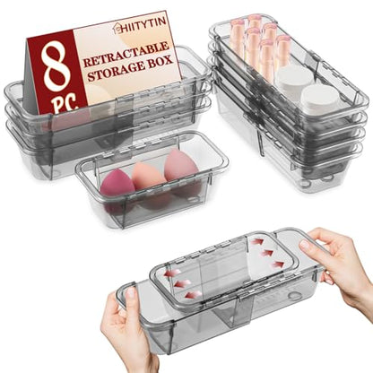 8 PCS Black Expandable Drawer Organizer, Medium Drawer Organizers and Storage, Vanity Dividers, Acrylic Storage Bins for Makeup, Jewelry Gadgets for Kitchen, Bedroom, Bathroom, Office - size: 8 Pcs Medium