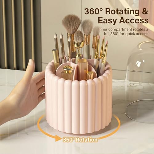 Toothbrush Holder with Sliding Lid, Toothbrush Holders for Bathrooms,360° Rotating Makeup Brush Storage Rack - Waterproof and Dustproof, Toothbrush Toothpaste Holder Beauty Brush (Light Pink) - color: Light Pink