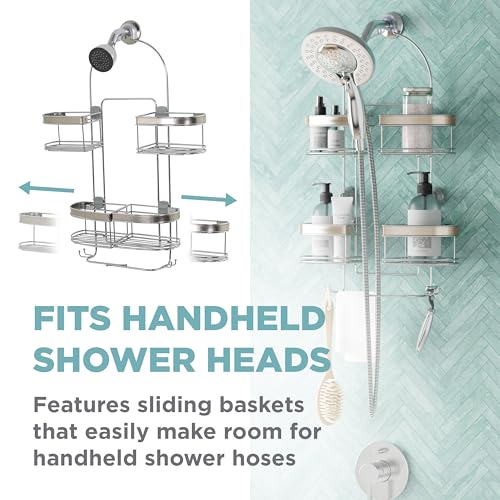 Zenna Home Expanding Shower Caddy, Rust-Resistant, Chrome with Brushed Accents - color: Chrome With Brushed Nickel Accents