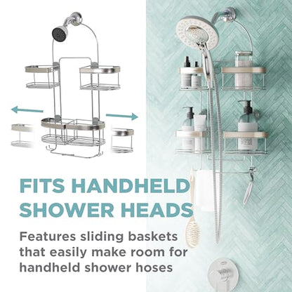 Zenna Home Expanding Shower Caddy, Rust-Resistant, Chrome with Brushed Accents - color: Chrome With Brushed Nickel Accents