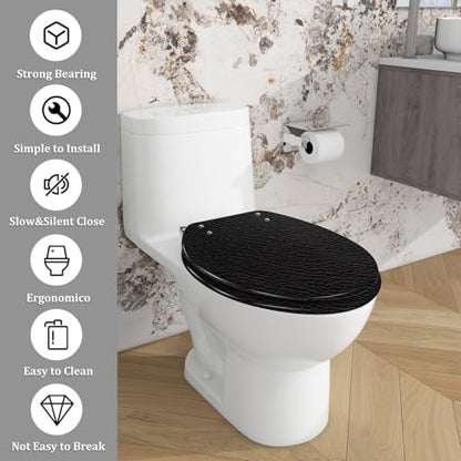 Elongated Resin Toilet Seat, Quietly Close Quick Release Hinges Cover | Toilet Lid Cover Easy to Clean and Install, Black leather sample Heavy Duty Toilet Seat - color: pattern6, size: V-shape