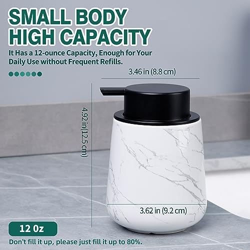 BosilunLife Ceramic Soap Dispenser - Dish Soap Dispenser for Bathroom 12Oz | Refillable Liquid Hand Wash Dispenser for Essential Oil, Lotion Soap, Marble - color: Marble