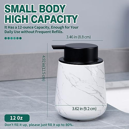 BosilunLife Ceramic Soap Dispenser - Dish Soap Dispenser for Bathroom 12Oz | Refillable Liquid Hand Wash Dispenser for Essential Oil, Lotion Soap, Marble - color: Marble