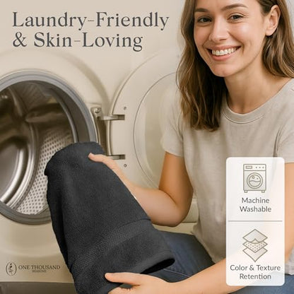 Premium Staple Cotton Bathroom Towel Set - Black 600 GSM 6-Piece Luxury Bath Towel Set 1 Stripe - 2 Bath Towels, 2 Hand Towels & 2 Washclothes Set - High Absorbent & Quick Dry for Gym, Spa, Hotel - color: Black - 1 Stripe