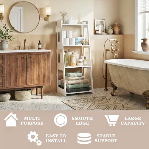 4-Tier Bathroom Ladder Shelf Freestanding, 15.7" W x 38.6" H, PVC | White Floor Shelves, Small Bookshelf, Nightstand, for Home Study, Laundry Room, Open Display Rack, 11.8" Deep - size: 11.8"D x 15.7"W x 38.6"H