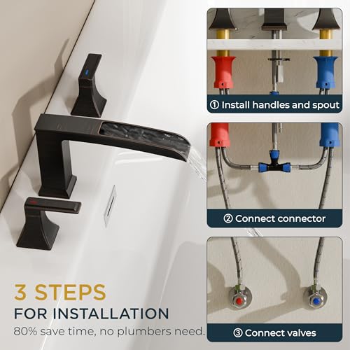 FORIOUS Roman Bathtub Faucet 3 Hole Deck Mount with 2 Handle Bronze | Tub Faucet for 3-Hole Set, 6-12" Centered Distance, Widespread Garden Bath Tub, Waterfall Spout, High Flow, Brass - color: Oil Rubbed Bronze
