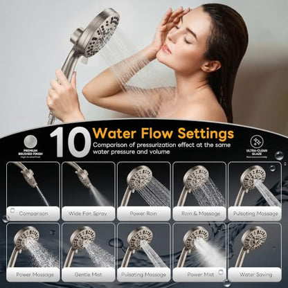 Superior Handheld Shower Head with Magnetic Docking System | 10-Function High Pressure Detachable Shower Head, 5-inch Shower head with 60 Inch Hose, Remote Dock, Brushed Nickel - color: Brushed Nickel