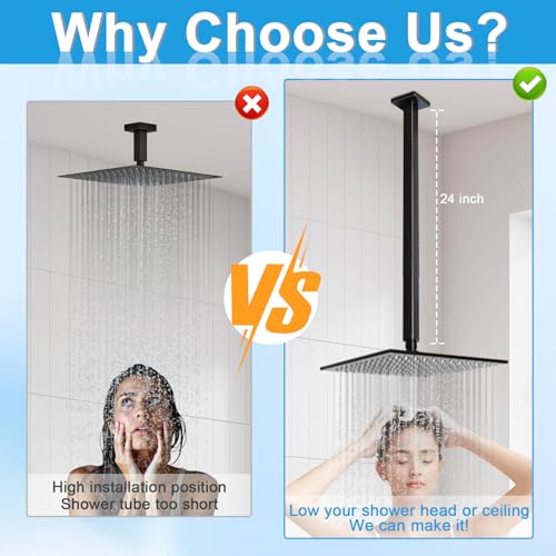 Shower Arm with Flange 24 Inches Ceiling Mount Square Straight Extender Extension Pipe Replacement, Extra Long Shower Arm For Fixed Rain Shower Head or High Ceiling, Oil-Rubbed Bronze - color: Oil Rubbed Bronze, style: 24inch