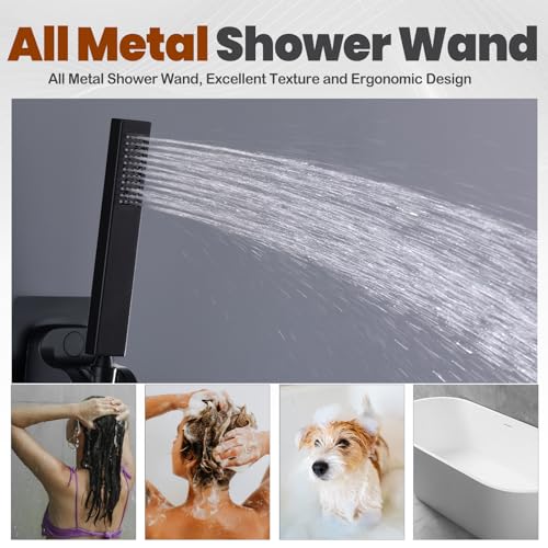10" Metal Rain Shower Head with Handheld Spray Combo, 3 Settings Shower Diverter, Stainless Steel Handheld Shower Wand, Adjustable Extension Arm, 71 Inches Extra Long Hose - Matte Black