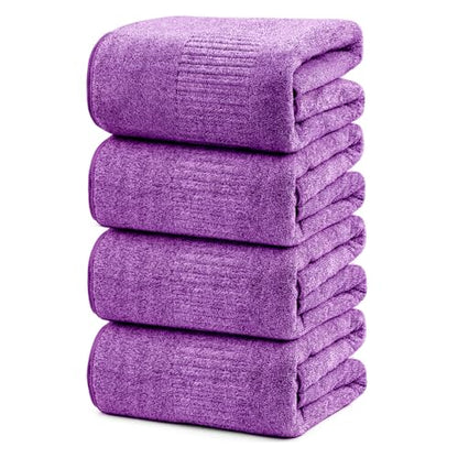 SEISSO Bath Towels, Extra Absorbent & Quick Drying Lightweight Fiber Towels, Premium Big Soft Bath Towel for Fitness, Spa, Sports Towels, Yoga Towel, Dark Purple(4 Pack) - color: Dark Purple