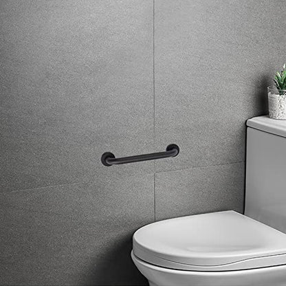 supregear Grab Bars for Wall, Bathroom Shower Handle for Seniors, 1 Inch Diameter 201 Stainless Steel Safety Hand Rail, Wall Mounted Toilet Bathtub Support, Black Finish, 12 Inch - size: 12 Inch