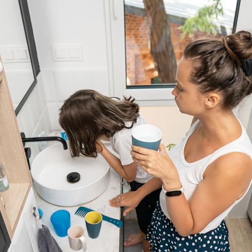 uxcell 2Pcs Plastic Drinking Cups, Double Color Unbreakable Reusable Bathroom Cup Mouthwash Cup Toothbrush Tumbler Holder, Dark Blue - color: Dark Blue