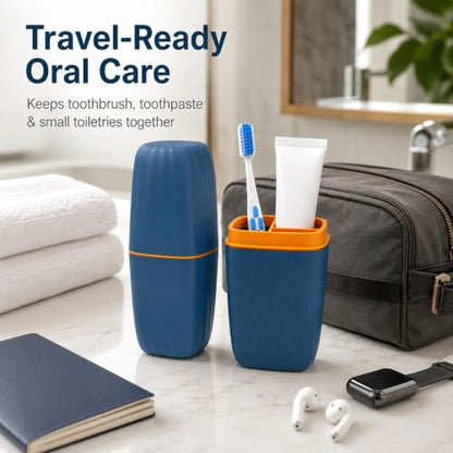 Toothbrush Travel Case, 2 in 1 Holder and Rinse Cup with Cover | 7.87 - color: Blue