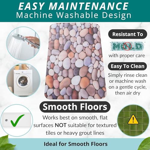 ENKOSI Non Slip Bath Mat for Tub and Shower Floors – Anti Slip Shower Mat with Strong Secure Grip – Unique Pebble Stone Print Bathroom Mat for Inside Bathtub and Smooth Stalls (28x16 Pebble Stone) - color: Pebble Stone