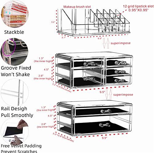 Cq acrylic 3 Pack Clear Skincare Organizer for Vanity, Stackable 7 Drawers Make Up Organizer,Cute Cosmetic Organizer for Vanity Jewelry,Hair Clip,Beauty,Skincare Product Dresser Acrylic Desk Organizer - size: 7 Drawers