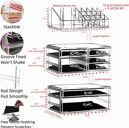 Cq acrylic 3 Pack Clear Skincare Organizer for Vanity, Stackable 7 Drawers Make Up Organizer,Cute Cosmetic Organizer for Vanity Jewelry,Hair Clip,Beauty,Skincare Product Dresser Acrylic Desk Organizer - size: 7 Drawers