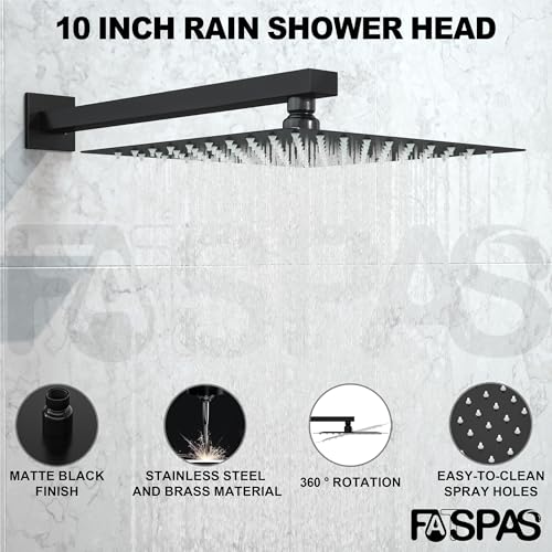 Shower System with 10-Inch Rain Head and Tub Spout | All-Metal Tub Shower Faucet Set, Wall Mounted Rain Showerhead, Handheld Spray, Includes Valve and Trim Kit, Matte Black - color: Matte Black, style: 10"-With Tub Spout